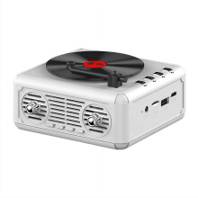Retro Record Player Bluetooth Speaker Vintage Portable FM Radio, 5.0 Bluetooth, TF Card/AUX, 1000mAh Battery, White