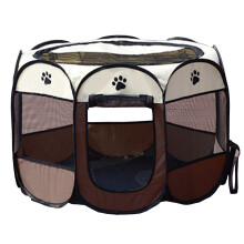 Portable Puppy and Kitten Playpen, Foldable Pet Tent with Zipper (Coffee White)