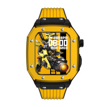 Apple Watch Band Series 44mm Men's Alloy Watch Strap 45mm 42mm Metal Frame Mod Kit Accessories for iWatch Series 8 7 6 5 4 SE Cover Yellow, Black 44mm