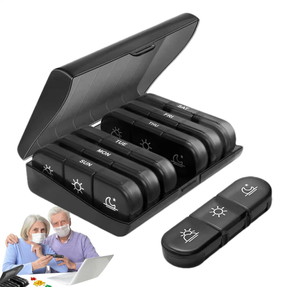 Black Pill Organizer Medicine Box 21 Compartment Travelsized Pill Case With Grid Supplement Organizer For Pills