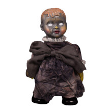 Straszna lalka na Halloween, upiorna dekoracja na Halloween, przerażające ruchy, czerwone oczy LED, aktywowane dźwiękiem, nawiedzone lalki z