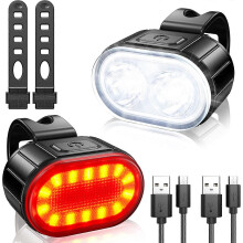 Fietsverlichtingsset, waterdichte fietsverlichting voor en achter, lange brandduur, krachtige verlichting, IPX5 weerbestendig, USB-oplader