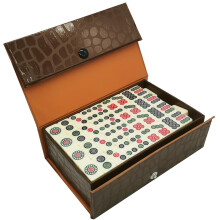 Chinese Mahjong Set with 144 Tiles Mini Brown Carry Case for Travel, Family, Friends
