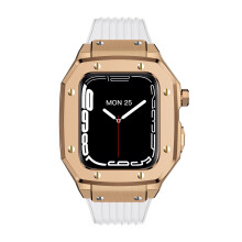 Apple Watch Band Series 8 7 45mm Mod Kit Watch Strap for Women Alloy Watch Case Bracelet Rose Gold White 44mm