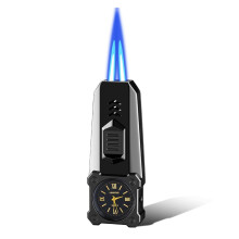 Dual Blue Flame Windproof Butane Torch Lighter Vintage Metal Adjustable Refillable Lighter Black No Butane Gift for Men