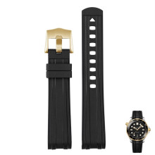 For Omega Seamaster 300 Universe 007 curved end fluoro rubber silicone watch band 20mm 22mm soft strap men's replacement black / goldtone 22mm.