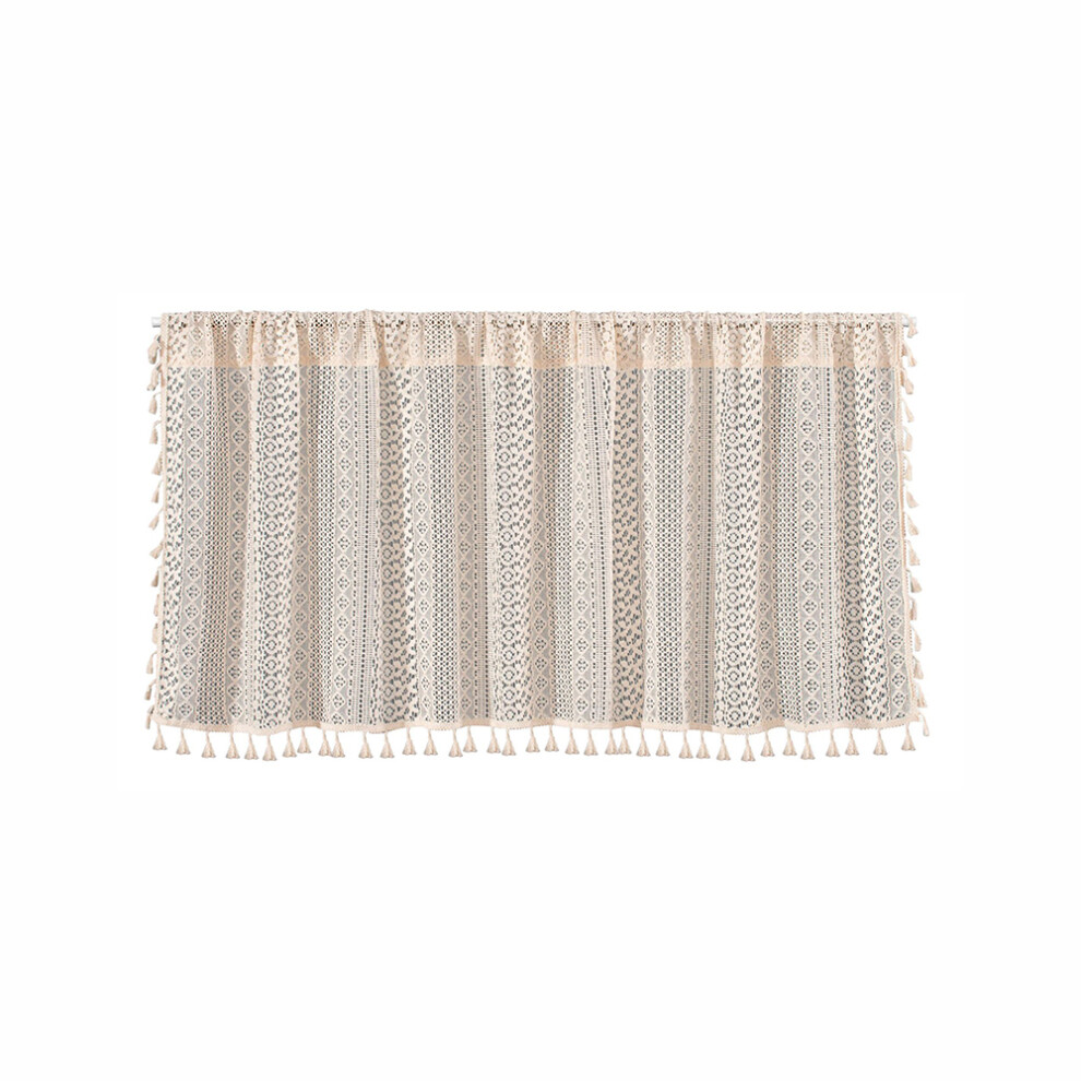 Shabby Farmhouse Semi Hollowout Design Curtains, Boho Semi Sheer Valances With Tassels, Vintage Rod Pocket Window Treatments, 150X60cm 9466005386166