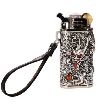 Flip Kerosene Windproof Lighter, Vintage Brass, HandEmbossed, Grinding Wheel Ignition, Silver Finish