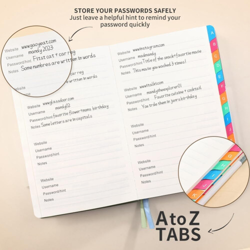 Password Protection Book with Alphabetical Tabs for Seniors, Compact, Durable 2