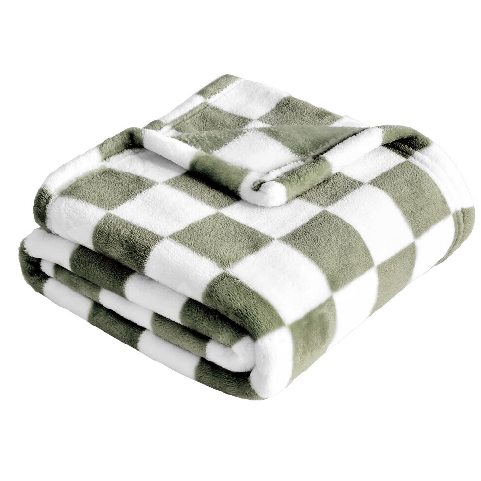 Checkered Baby Blanket Fleece 30X40 Olive Crib And Stroller Receiving Blanket Infant To Toddler Dark