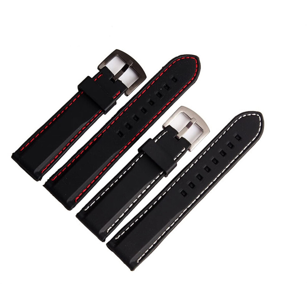 22 Mm 24 Mm Rubber Watch Band Black Blue Line Watch Strap White Line 24Mm Black Blue,White,Black 9001264459208