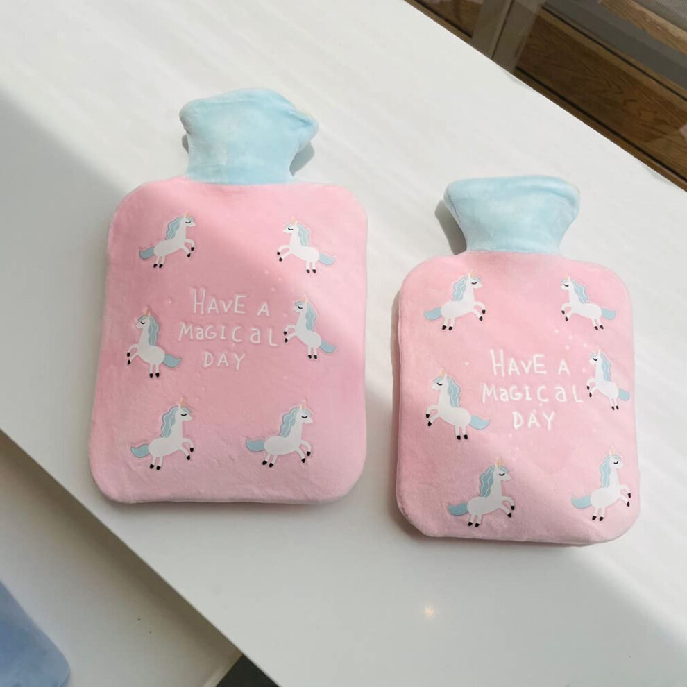 Hot Water Bottle Soft Unicorn 2 Pack Hot Water Bottle Warm Water Plush Cartoon Cute Unicorn Hot Water Bottle Hand Warmer Heat 500ml  1000ml (A)