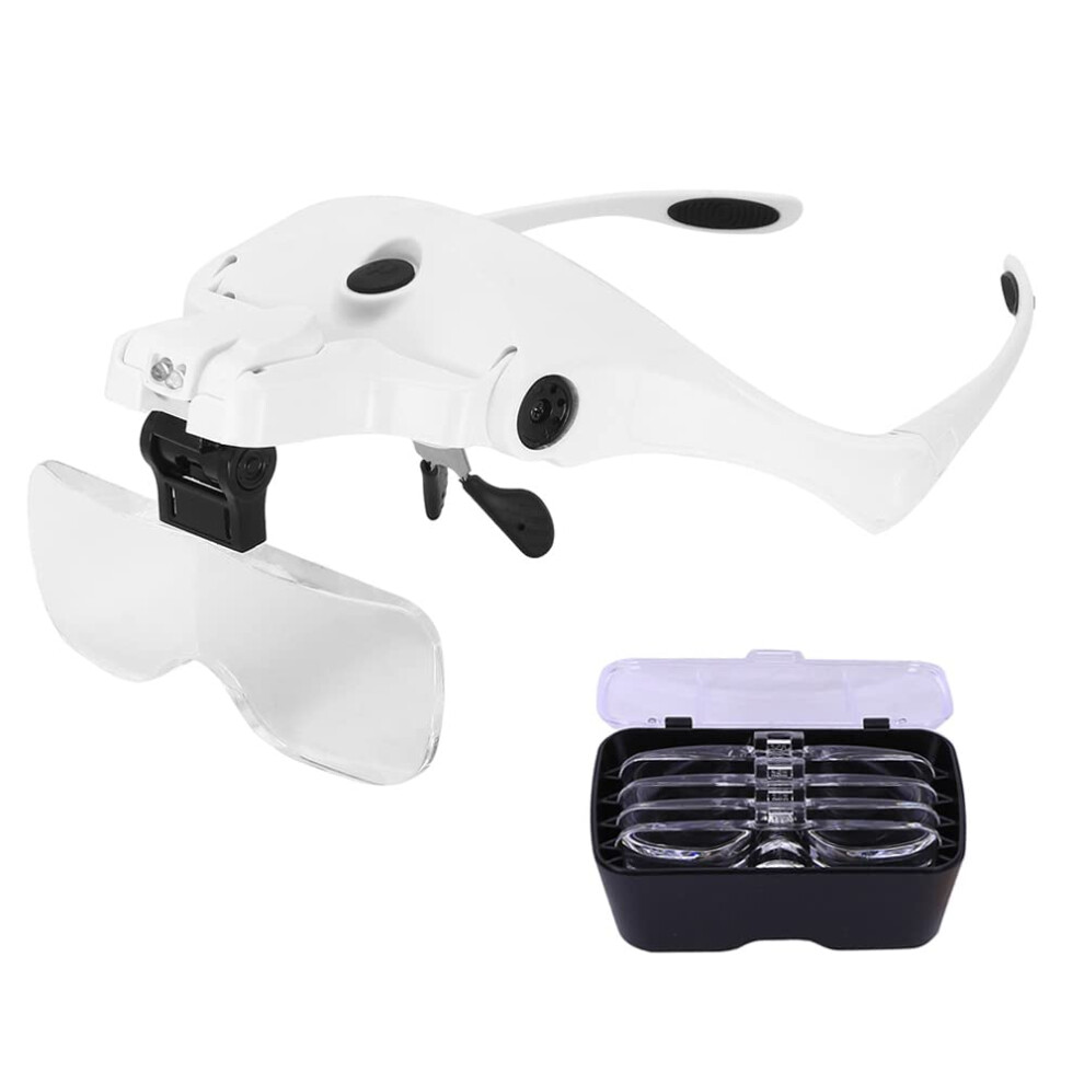 Magnifying Glasses with Light Headband, 2 LED Lights, 5 Lenses 1.0X