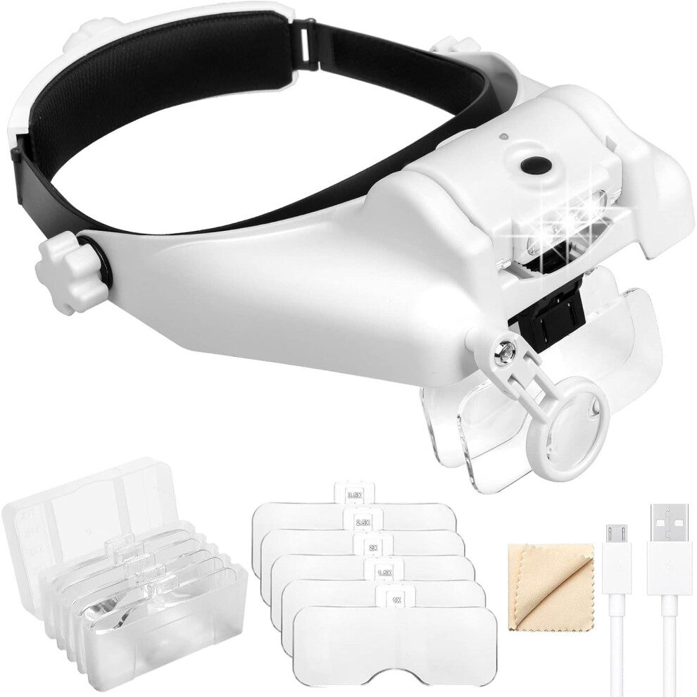 Headband Magnifying Glasses 1x to 14x with LED Rechargeable Hands
