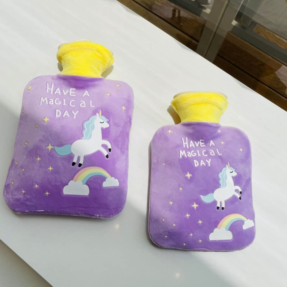 Unicorn Hot Water Bottle Pack of 2  Warm Plush Cartoon Cute Unicorn Hot Water Bottle Hand Warmer, 500ml  1000ml (C)