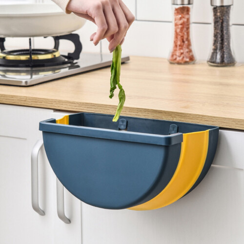 Semi-Circular Collapsible Kitchen Bin, Durable PP Material For Hanging Trash Can Space-Saving Design, Brown 2