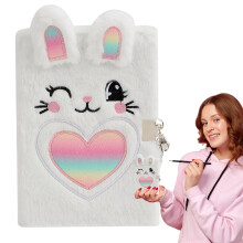 Plush Secret Diary with Lock 80 Pages Lockable Rabbit Plush Diary for Girls (Color 2)