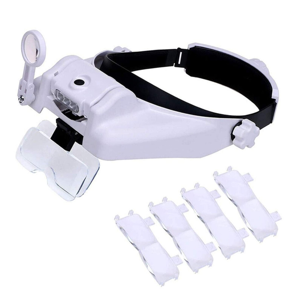 Light Magnifying Glass With Head Magnifier With 5 Lenses For Electricians, Jewelers, Crafts (1.0X3.5x)