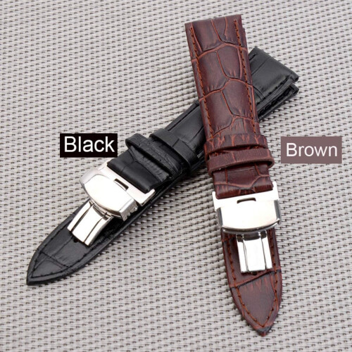 Watch straps, leather, 18/24mm, butterfly pattern, folding clasp (Brown, 24mm) 1