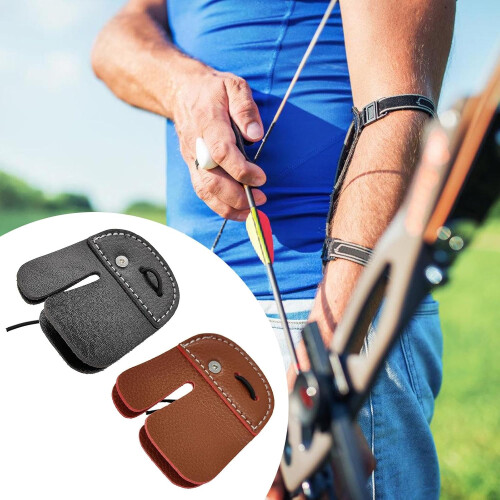 Leather Finger Guard Double Layered Finger Tab Protector Pad For Right Hand Brown 1