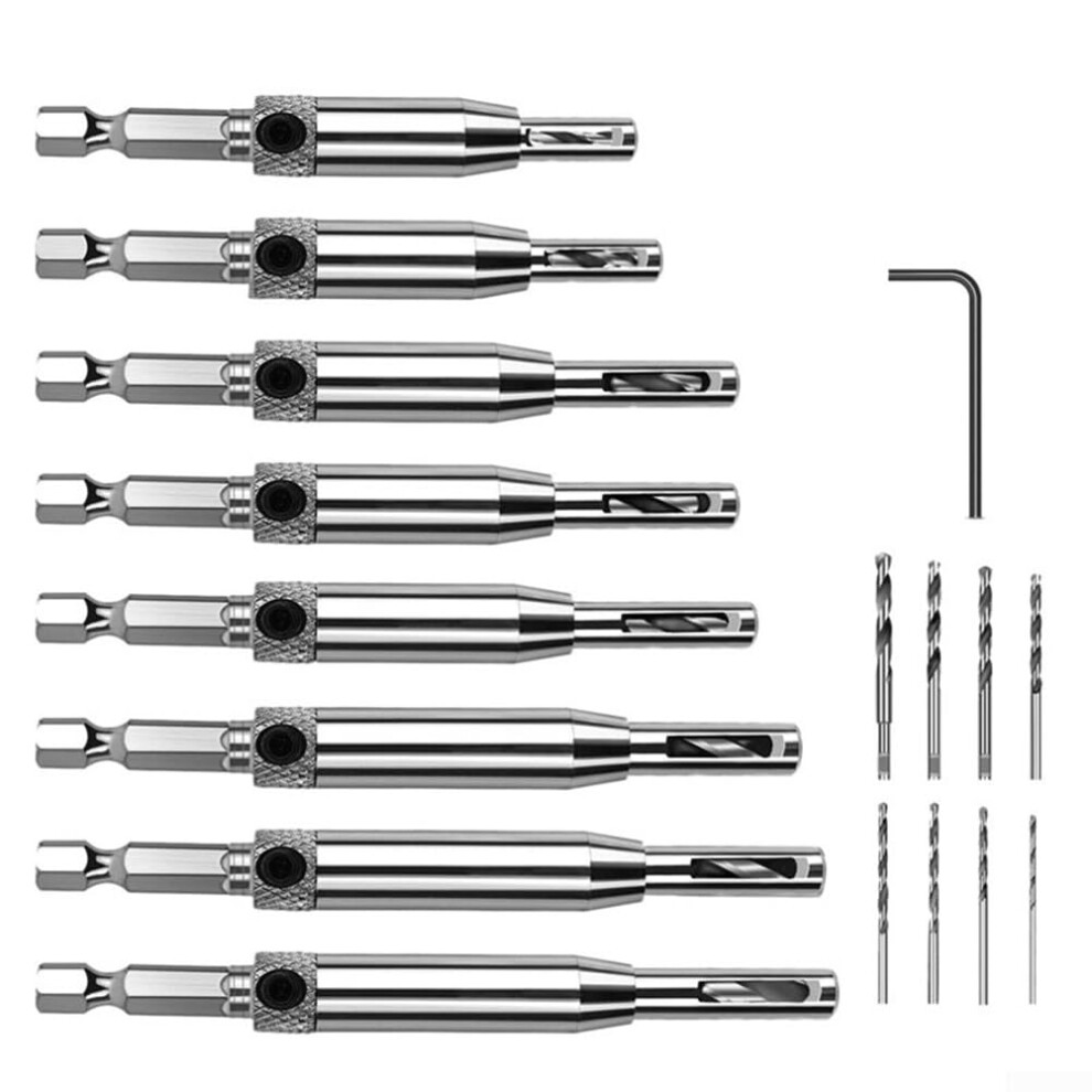 Self Centering Hss Hinge Drill Bit Set 17Piece For Door And Cabinet Hinges With Automatic Positioning Center Dual Sided Groove 9001264463625