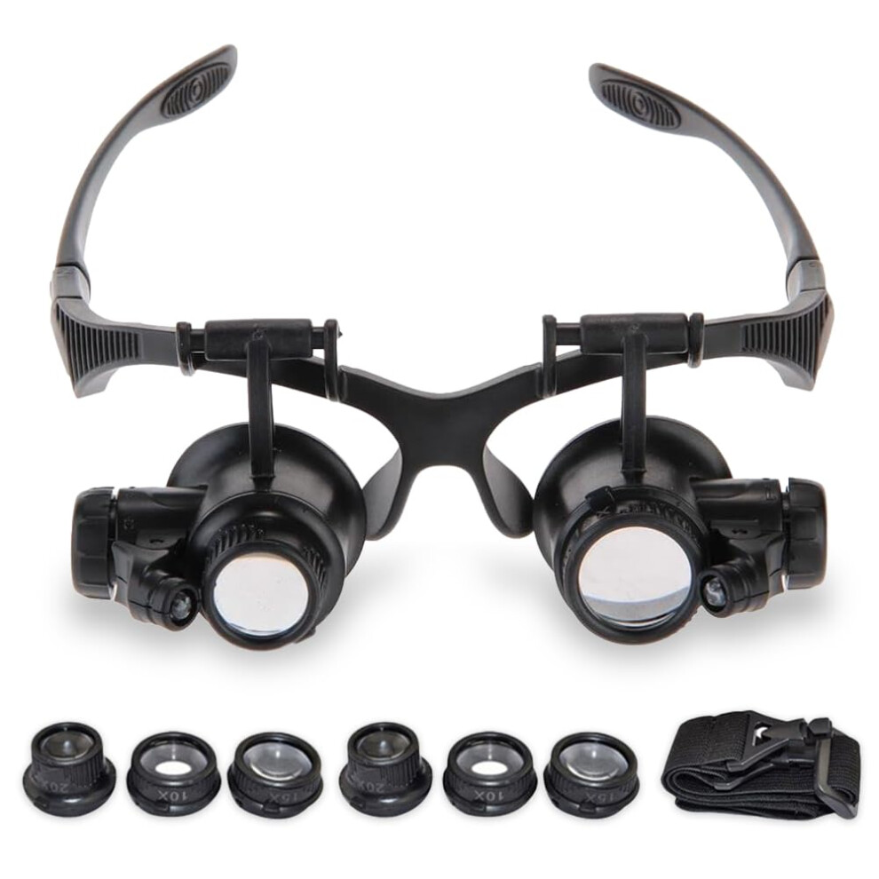 LED Head Magnifier, 10x 15x 20x 25x, LED HeadMounted Magnifying Glass with 8 Lenses