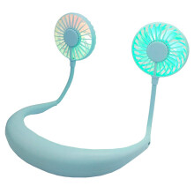 USB Portable Fan With LED Light, Neck Fan, Bladeless, Rechargeable 2000mA, Blue, Hands  Desk Fan