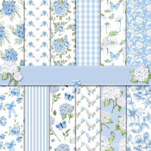 Blue Scrapbooking Paper Spring Theme, 24 Sheets DoubleSided Decorative Paper