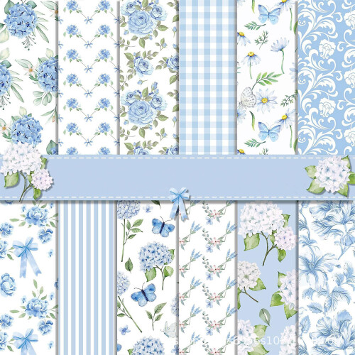 Blue Scrapbooking Paper Spring Theme, 24 Sheets DoubleSided Decorative Paper
