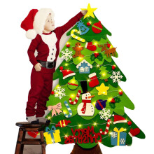 Albero di Natale in feltro con luci, albero di Natale da parete con 39 ornamenti staccabili, luci a stringa LED integrate, set fai da te per albero