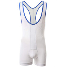 Men Athletic Undershirts Wrestling Singlet Gym Jumpsuit Underwear Boxers White Large
