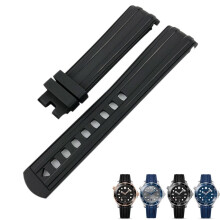 20mm FKM Rubber Strap for Omega Seamaster 300 AT150 Black Blue Green Diving Waterproof Soft Band Black with Black Buckle