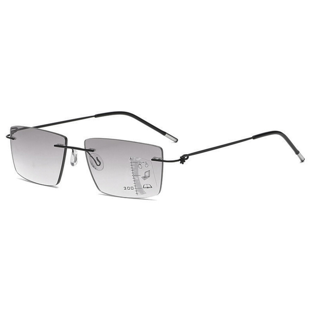 Grey Tinted Progressive Glasses Frameless Men's Rectangle Multifocal Lens
