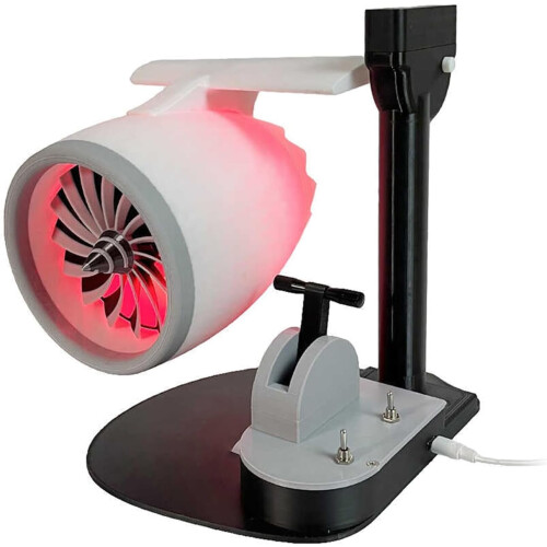 USB Table Fan With Plane Engine Pattern And Humidifier Function Portable Turbojet Aviation Enthusiasts Gift Red Light 1