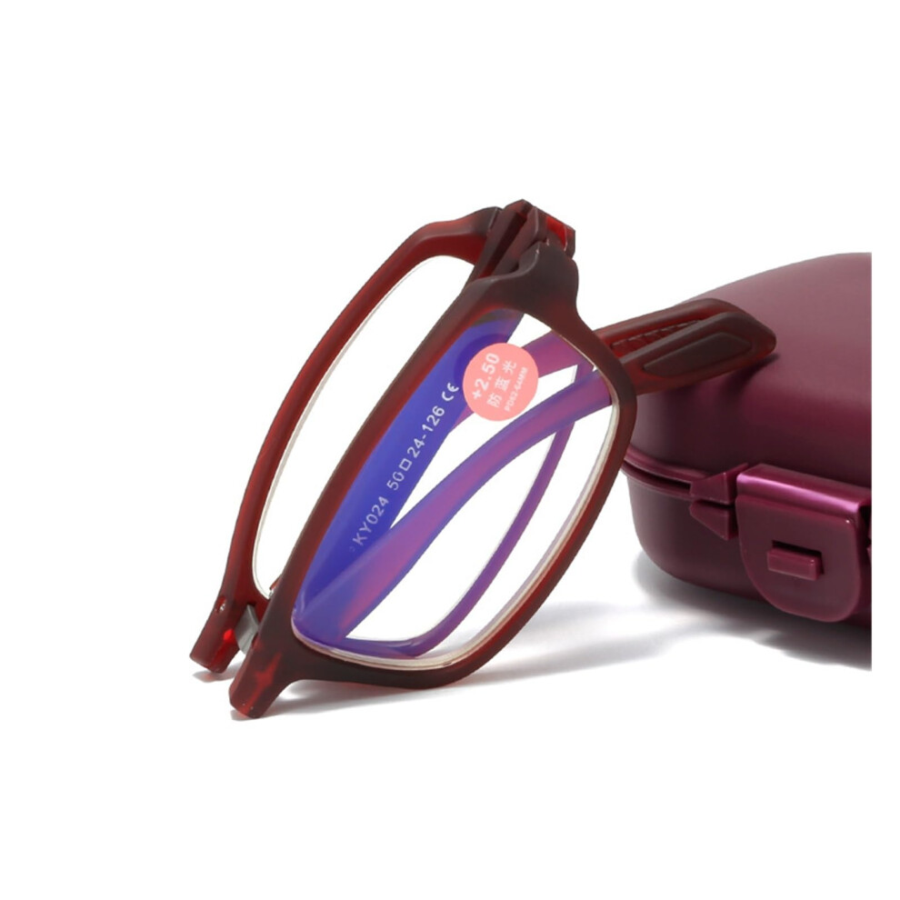 Light/Red 024 Women's Fashion Definition Antiblue Reading Glasses Portable Foldable Reading Glasses 1.50 Frame