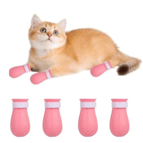 Cat Claw Covers, AntiScratch Adjustable Cat Foot Cover, Pink, 4 Pack
