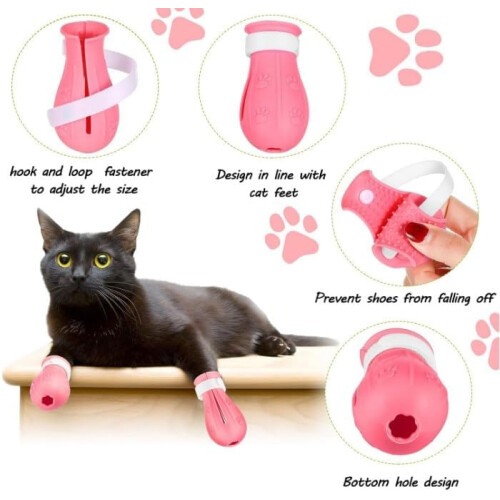 Cat Claw Covers, AntiScratch Adjustable Cat Foot Cover, Pink, 4 Pack 1