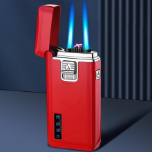 Zinc Alloy Double Flame Torch Jet Lighter Red, Windproof, Butane Refillable, Gas Not Included