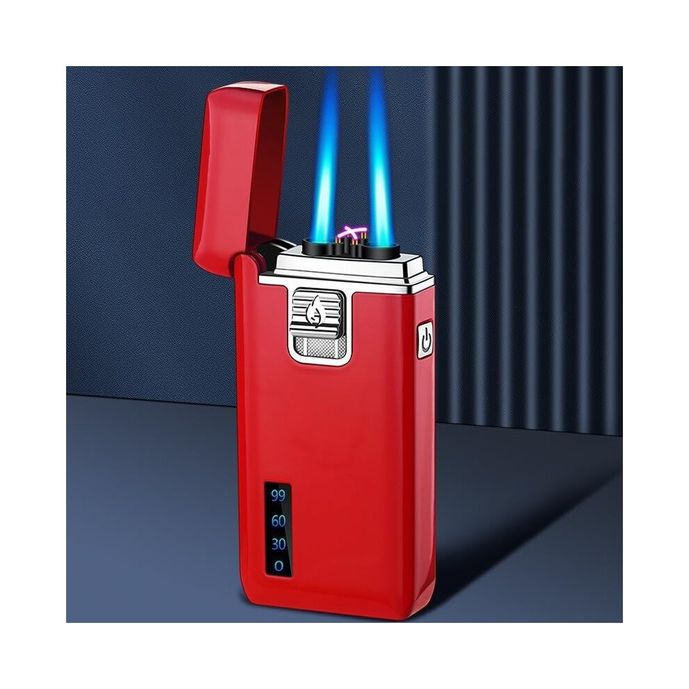 Red Zinc Alloy Double Flame Torch Jet Lighter Windproof, Butane Refillable, Gas Not Included