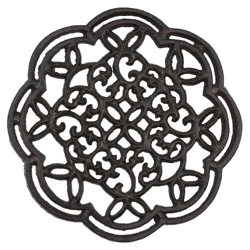 Round Cast Iron Coaster Heat Insulation NonSlip Vintage Pattern For Kitchen And Dining Table Decor
