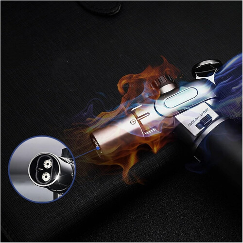 Butane Blowtorch Lighter Windproof Multifunctional Dual/Single Flame OneButton Conversion Temp Black 2