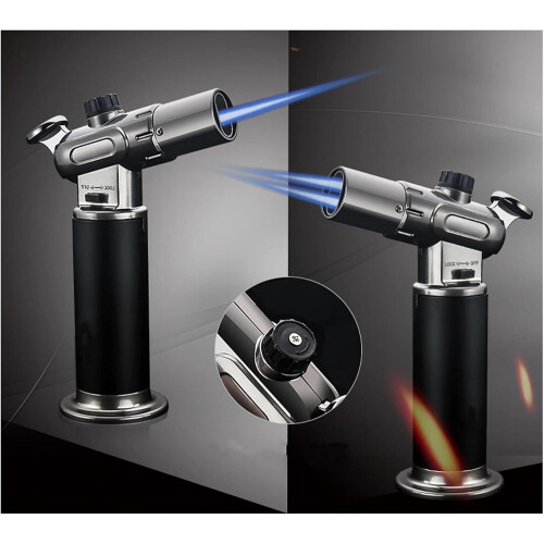Butane Blowtorch Lighter Windproof Multifunctional Dual/Single Flame OneButton Conversion Temp Black 1