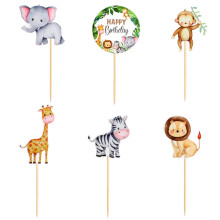 Decoraciones para muffins de animales de safari en la jungla, 24 adornos para pastel de animales, decoraciones de cumpleaños para niños y niñas,