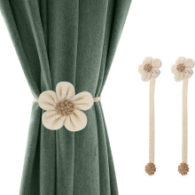 Gardinfästen i linnerep, starka och hållbara magnetiska gardinfästen med rustik gardinfästedesign, bohemisk blommig stil, fönsteråtkomst