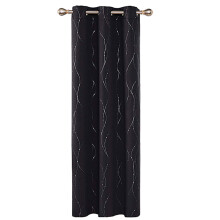 Thermal Insulated Curtains for Bedroom, Blackout Window Drapes with Grommet Pattern and Foil Wavy Line Polka Dot Print, Room Darkening Energy Saving C