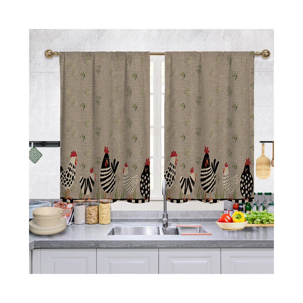 Kitchen Window Drapes, Light Filtering Floral Print Curtains Farmhouse Design Botanical Leaves Fabric, Grommet Top Semi Sheer Decorative Panels For Li 9466005419406