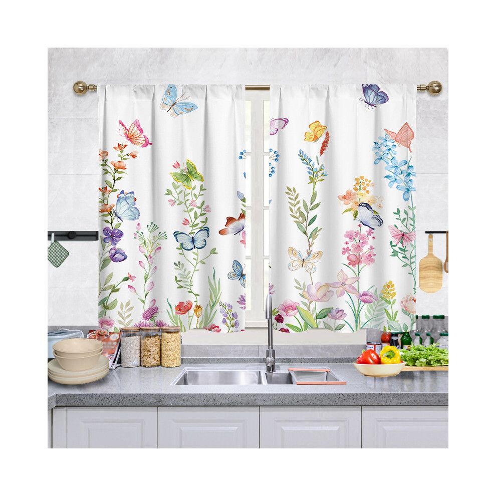 Kitchen Window Drapes, Light Filtering Floral Print Curtains Farmhouse Design Botanical Leaves Fabric, Grommet Top Semi Sheer Decorative Panels For Li 9466005419321