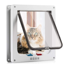 Cat Door 24.5 x 28.5 x 5.5 cm, White, Size XL, Cat Door with 4Way Locking for Indoor and Outdoor Doors, Weatherproof Pet Door XL White