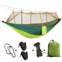 Hamaca portátil para acampar, tejido de nailon Ripstop 210T para una durabilidad y comodidad inigualables, con protección de mosquitera integrada,