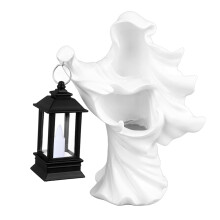Statue til hjemmet indendørs udendørs, ansigtsløs heks, der holder en lysende lanterne, udsøgt harpiksstøbning tilføjer en mystisk atmosfære